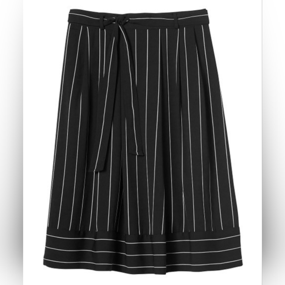 Banana Republic Black and White Stripe Tie-Waist Midi Skirt